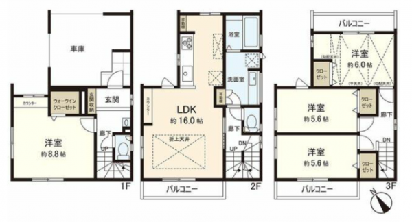 仙台市若林区二軒茶屋、新築一戸建ての間取り画像です