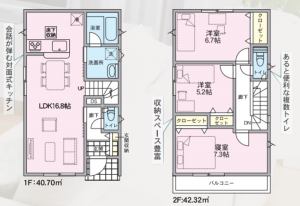 仙台市若林区沖野、新築一戸建ての間取り画像です