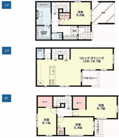 仙台市若林区白萩町、新築一戸建ての間取り画像です