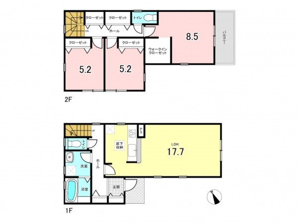 仙台市若林区南小泉、新築一戸建ての間取り画像です