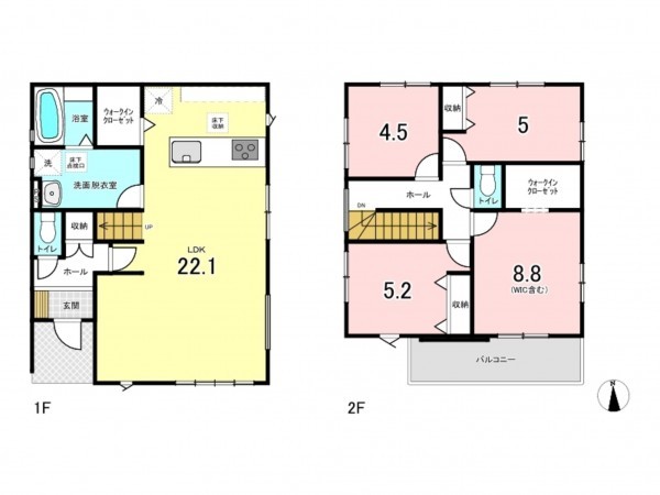 仙台市若林区霞目、新築一戸建ての間取り画像です