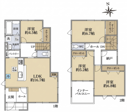 仙台市若林区今泉、新築一戸建ての間取り画像です