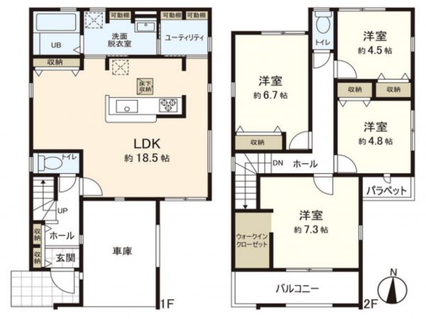 仙台市若林区沖野、新築一戸建ての間取り画像です