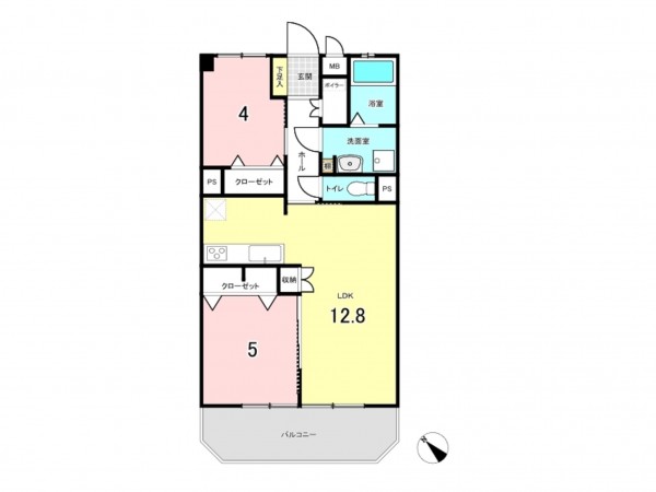 仙台市若林区石名坂、マンションの間取り画像です