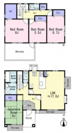 仙台市若林区霞目、中古一戸建ての間取り画像です