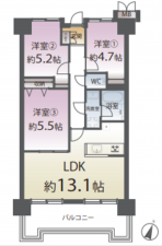 仙台市若林区古城、マンションの間取り画像です