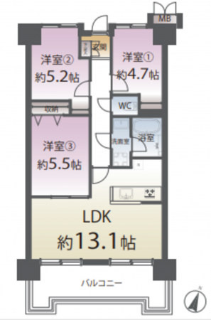 仙台市若林区古城、マンションの間取り画像です