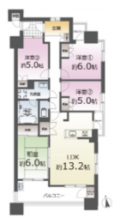 仙台市若林区伊在、マンションの間取り画像です