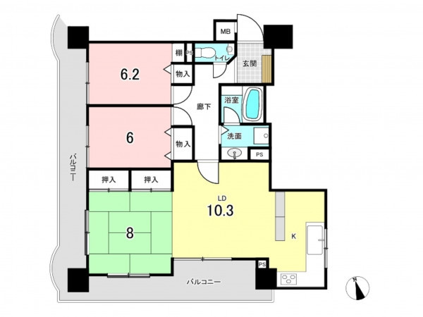 仙台市若林区荒町、収益物件/マンションの間取り画像です