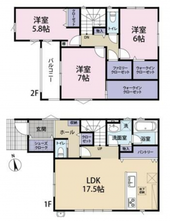 仙台市若林区表柴田町、新築一戸建ての間取り画像です