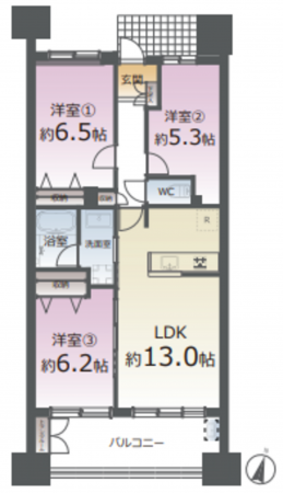 仙台市若林区六丁の目南町、マンションの間取り画像です