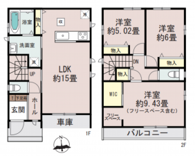 仙台市若林区白萩町、新築一戸建ての間取り画像です