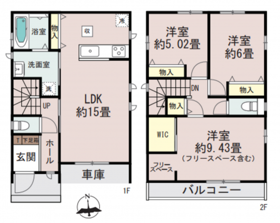 仙台市若林区白萩町、新築一戸建ての間取り画像です