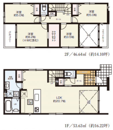 仙台市若林区中倉、新築一戸建ての間取り画像です