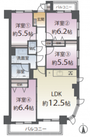 仙台市若林区伊在、マンションの間取り画像です