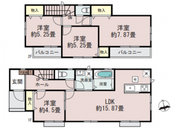 仙台市若林区沖野、新築一戸建ての間取り画像です