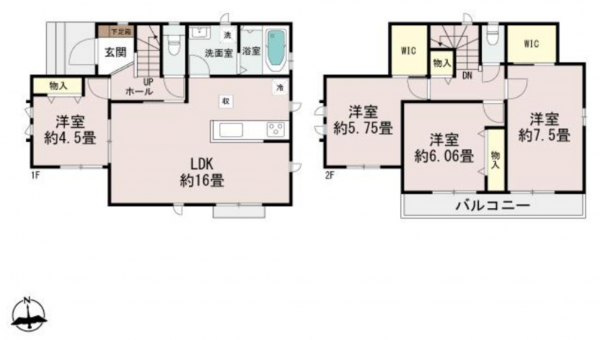 仙台市若林区大和町、新築一戸建ての間取り画像です