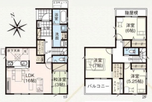 仙台市若林区沖野、新築一戸建ての間取り画像です