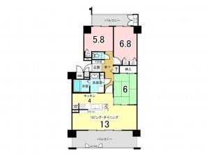 和泉市室堂町、マンションの間取り画像です