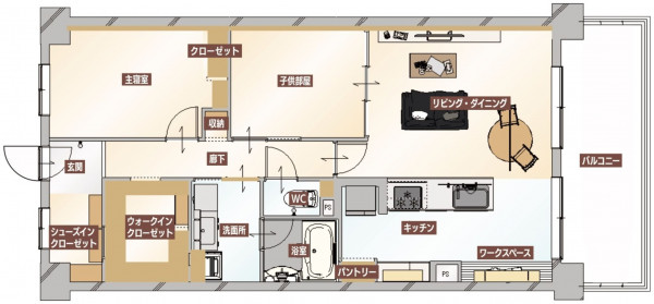 和泉市伏屋町、マンションの間取り画像です