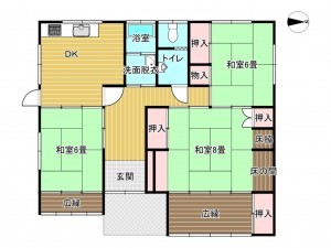 出雲市湖陵町大池、中古一戸建ての間取り画像です