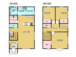 出雲市斐川町富村、新築一戸建ての間取り画像です