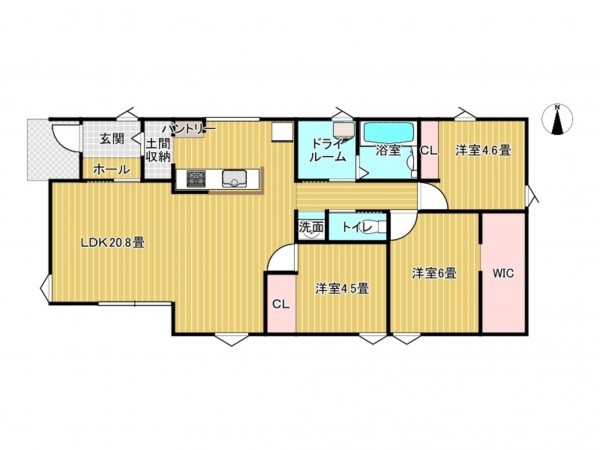 出雲市斐川町上直江、新築一戸建ての間取り画像です