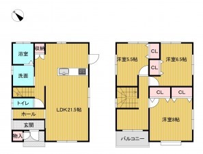 出雲市斐川町上直江、中古一戸建ての間取り画像です