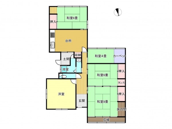 出雲市大社町杵築西、中古一戸建ての間取り画像です