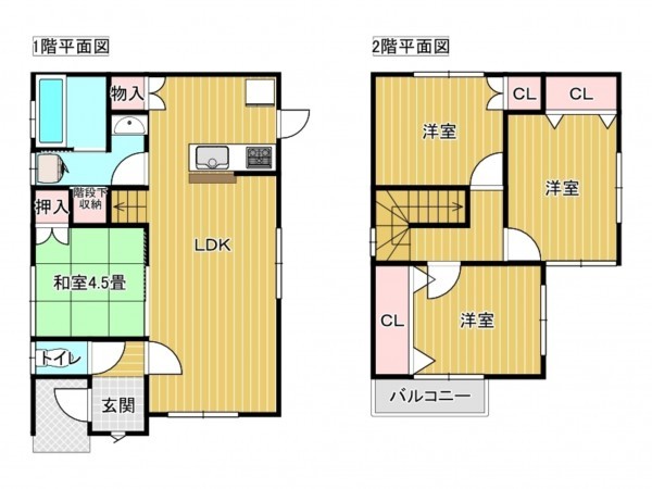 出雲市矢野町、中古一戸建ての間取り画像です