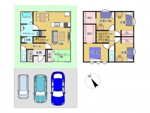 出雲市大津町、新築一戸建ての間取り画像です
