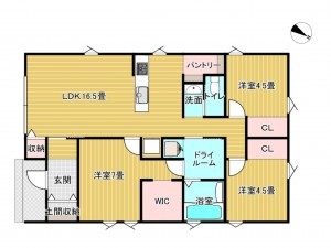 出雲市斐川町上直江、新築一戸建ての間取り画像です