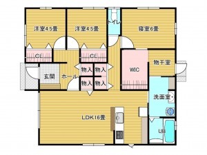 出雲市斐川町上庄原、新築一戸建ての間取り画像です