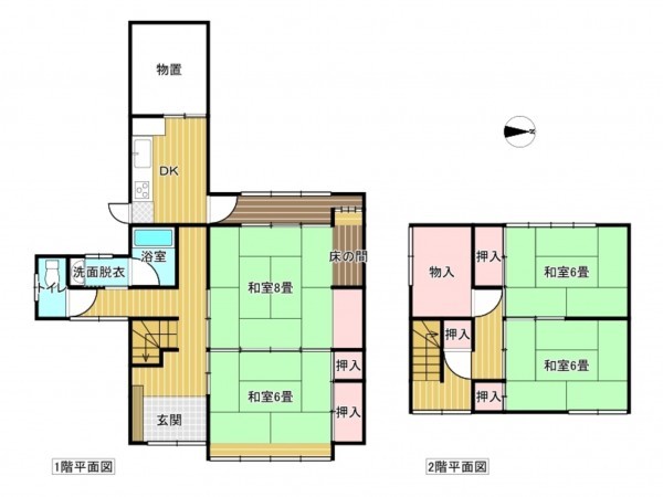 出雲市大社町杵築西、中古一戸建ての間取り画像です