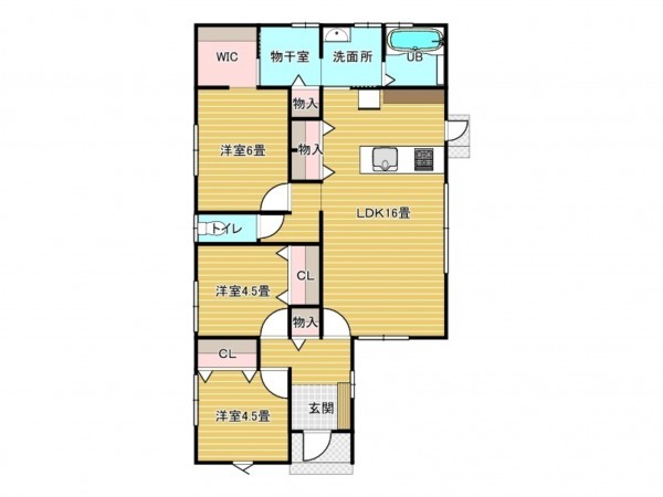 出雲市斐川町富村、新築一戸建ての間取り画像です
