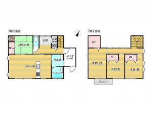 出雲市斐川町直江、中古一戸建ての間取り画像です