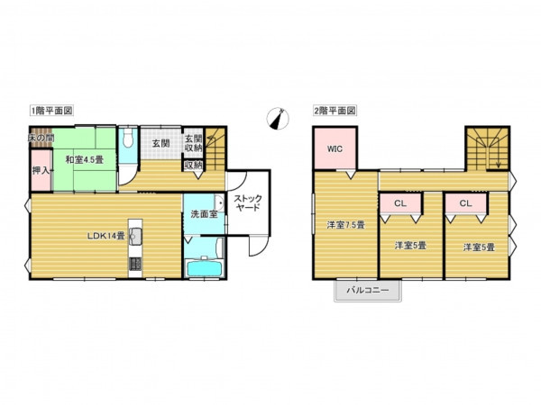 出雲市斐川町直江、中古一戸建ての間取り画像です