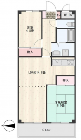 草加市柳島町、マンションの間取り画像です