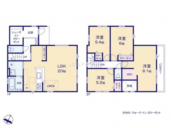 草加市中根、新築一戸建ての間取り画像です