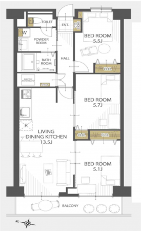 草加市弁天、マンションの間取り画像です