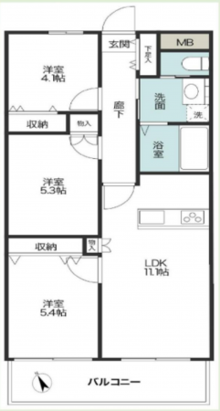 草加市谷塚、マンションの間取り画像です