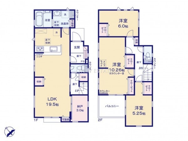 草加市清門、新築一戸建ての間取り画像です