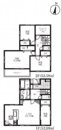 草加市草加、新築一戸建ての間取り画像です