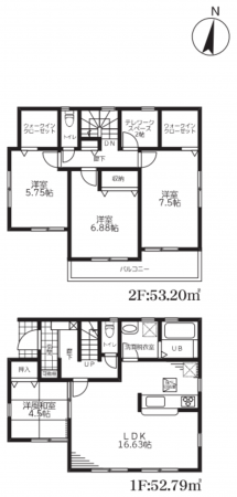 草加市草加、新築一戸建ての間取り画像です