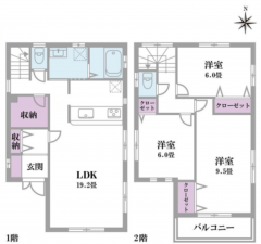 草加市氷川町、中古一戸建ての間取り画像です