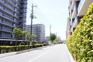 草加市栄町、マンションの前面道路を含む現地写真画像です