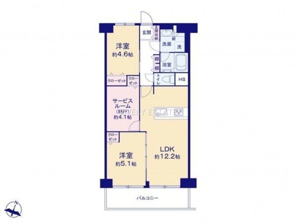 草加市栄町、マンションの間取り画像です