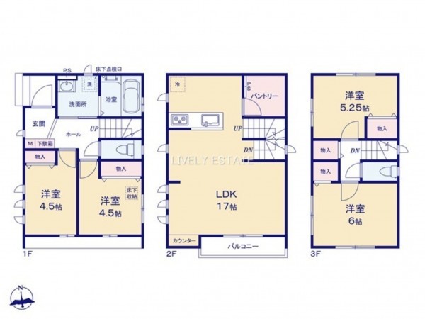 草加市谷塚町、新築一戸建ての間取り画像です