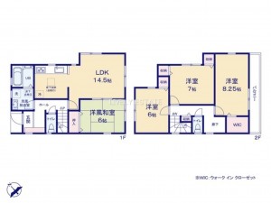 草加市遊馬町、新築一戸建ての間取り画像です