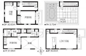 草加市八幡町、新築一戸建ての間取り画像です